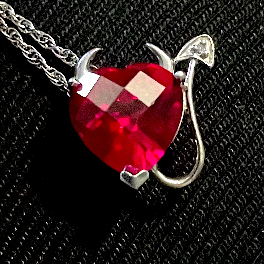 2 Ct Created Ruby Devil Heart Necklace With Moiss… - image 2